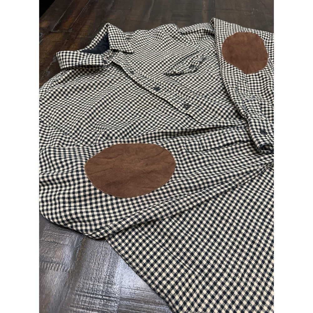 Vintage Polo Ralph Lauren Shirt Mens Large Beige Check Flannel Elbow Patch Long